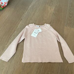 Zara girls sweater light pink 4-5 collar NEW